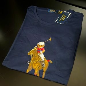 NEW Polo Ralph Lauren Navy Polo Player Equestrian Bear T Shirt